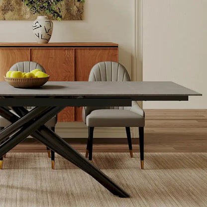 9 - Piece Extendable Rectangular Sintered Stone Cross Legs Dining Set With 8 Chairs