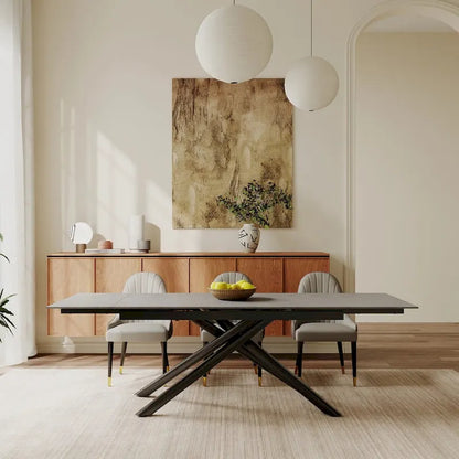 9 - Piece Extendable Rectangular Sintered Stone Cross Legs Dining Set With 8 Chairs