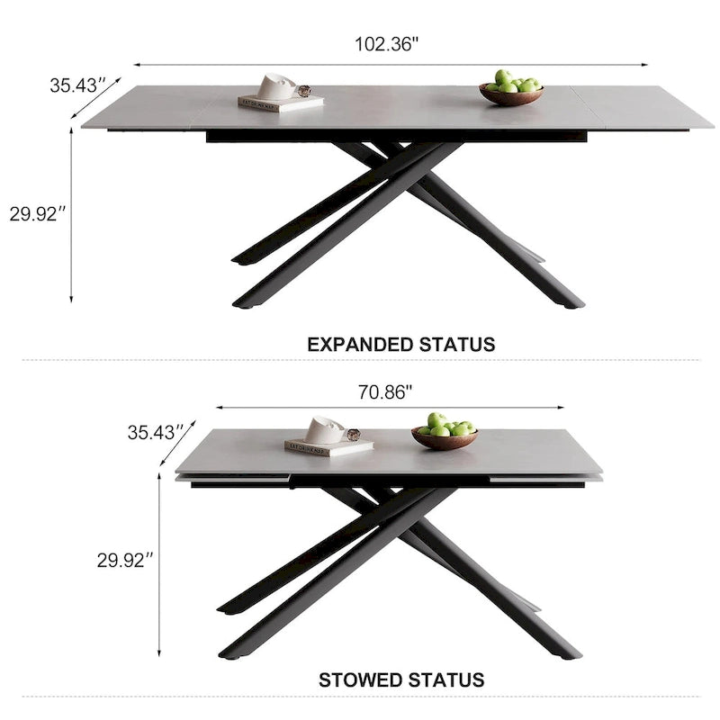 9 - Piece Extendable Rectangular Sintered Stone Cross Legs Dining Set With 8 Chairs