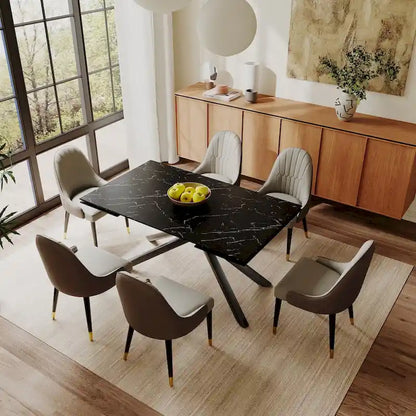 9 - Piece Extendable Rectangular Sintered Stone Cross Legs Dining Set With 8 Chairs