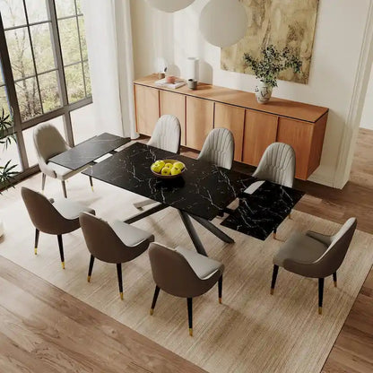 9 - Piece Extendable Rectangular Sintered Stone Cross Legs Dining Set With 8 Chairs