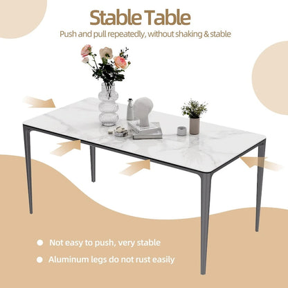 Luxurious Italian Marble Dining Table Sintered Stone Top Rectangular - 61.81x11.42x11.81 inch