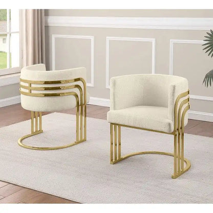 Best Quality Furniture Teddy Fabric Gold Chrome Base Dining Chairs (Set of 2) - N/A