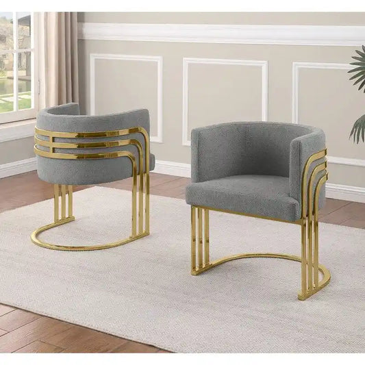 Best Quality Furniture Teddy Fabric Gold Chrome Base Dining Chairs (Set of 2) - N/A