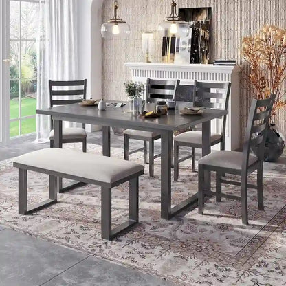 60  Rectangular Solid Wood Dining Table with 4 Upholstered Chairs and Bench