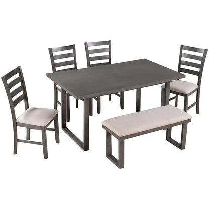 60  Rectangular Solid Wood Dining Table with 4 Upholstered Chairs and Bench