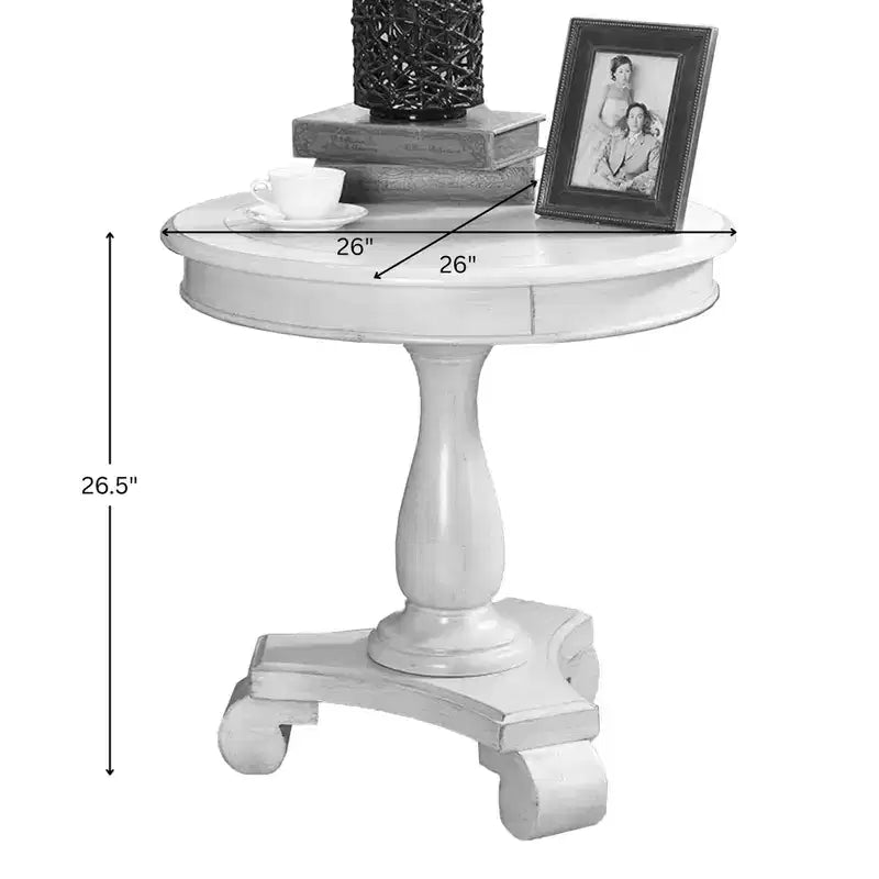 Rene White Round Wood Pedestal Side Table