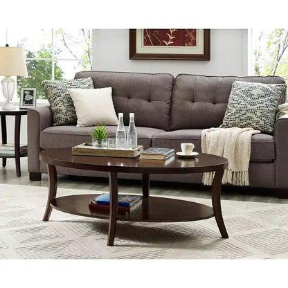 Roundhill Furniture Perth Contemporary Oval Coffee Table with Shelf, Espresso