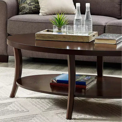 Tavolino da caffè ovale contemporaneo Perth Roundhill Furniture con ripiano, Espresso