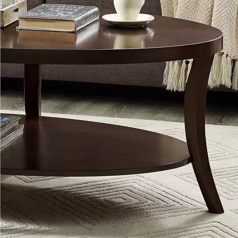 Tavolino da caffè ovale contemporaneo Perth Roundhill Furniture con ripiano, Espresso