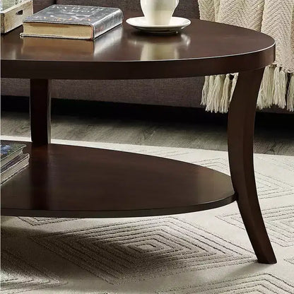 Tavolino da caffè ovale contemporaneo Perth Roundhill Furniture con ripiano, Espresso
