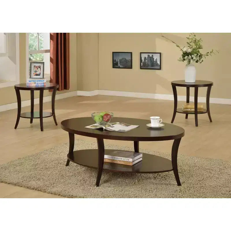 Tavolino da caffè ovale contemporaneo Perth Roundhill Furniture con ripiano, Espresso