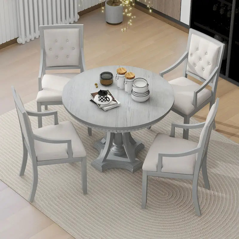 Nestfair Retro 5-piece Dining Set with 4 Chairs and Extendable Table