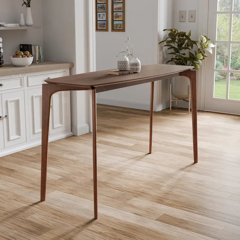 Furniture of America Shaw Mid-century 5-Piece Walnut Wood Counter Height Table Set with 4 Chairs