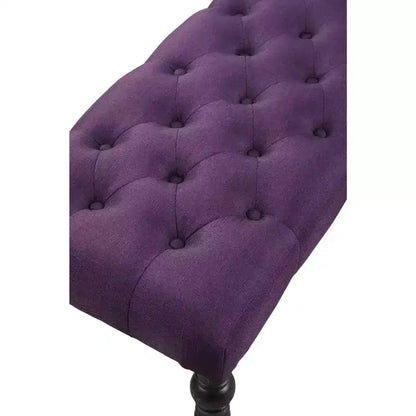 Leviton Fabric Tufted Turned Leg Dining Bench, Purple