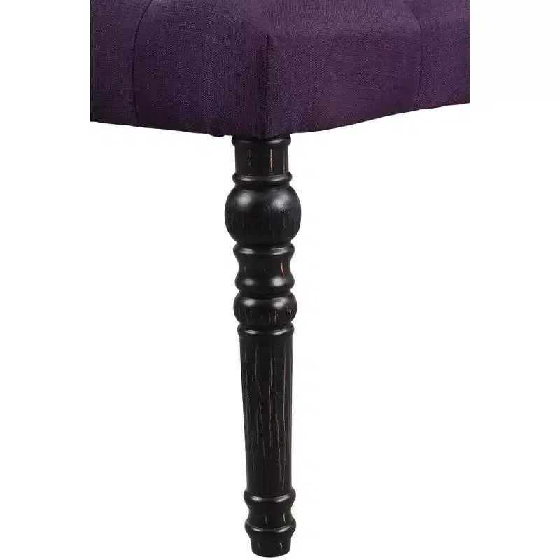 Leviton Fabric Tufted Turned Leg Dining Bench, Purple