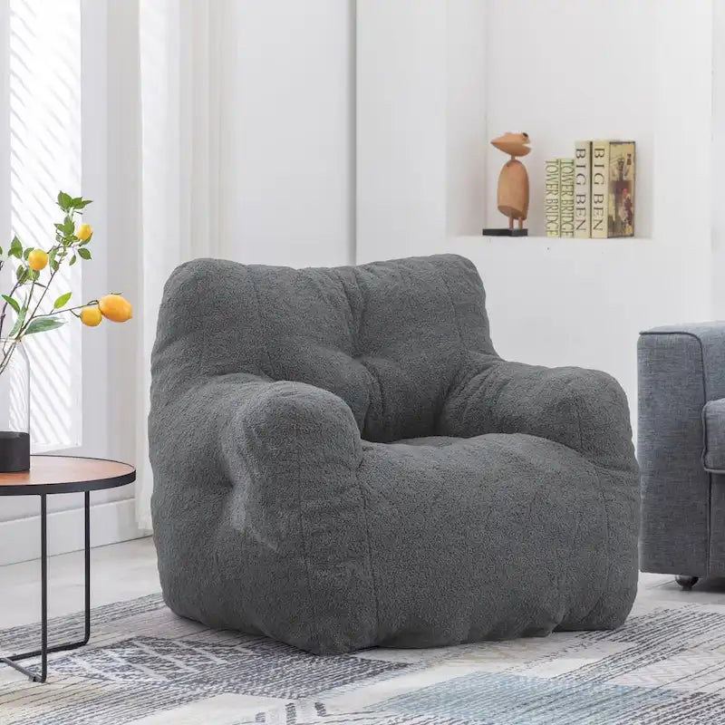 Mieres Faux Fur Fabric Bean Bag Chair, Floor Sofa For Living Room, Bedroom Lazy Sofa