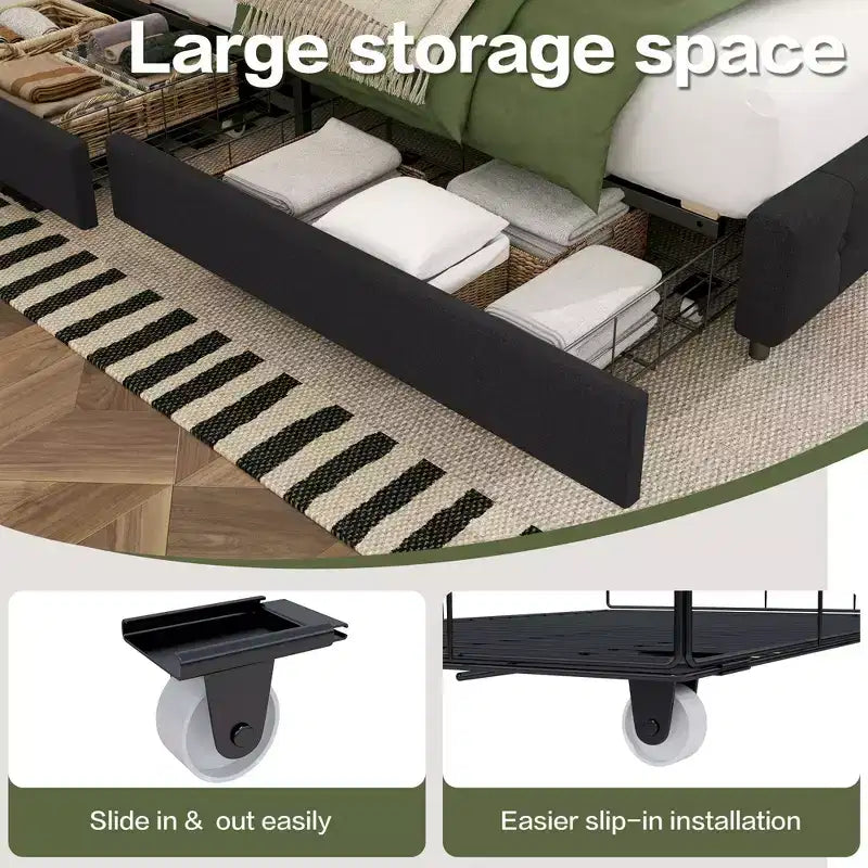 HYLEORY Queen Storage Bed Frame with 4 Drawers & Headboard, Upholstered Platform Bed Frame