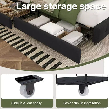 HYLEORY Queen Storage Bed Frame with 4 Drawers & Headboard, Upholstered Platform Bed Frame