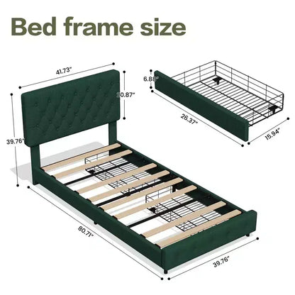 HYLEORY Queen Storage Bed Frame with 4 Drawers & Headboard, Upholstered Platform Bed Frame