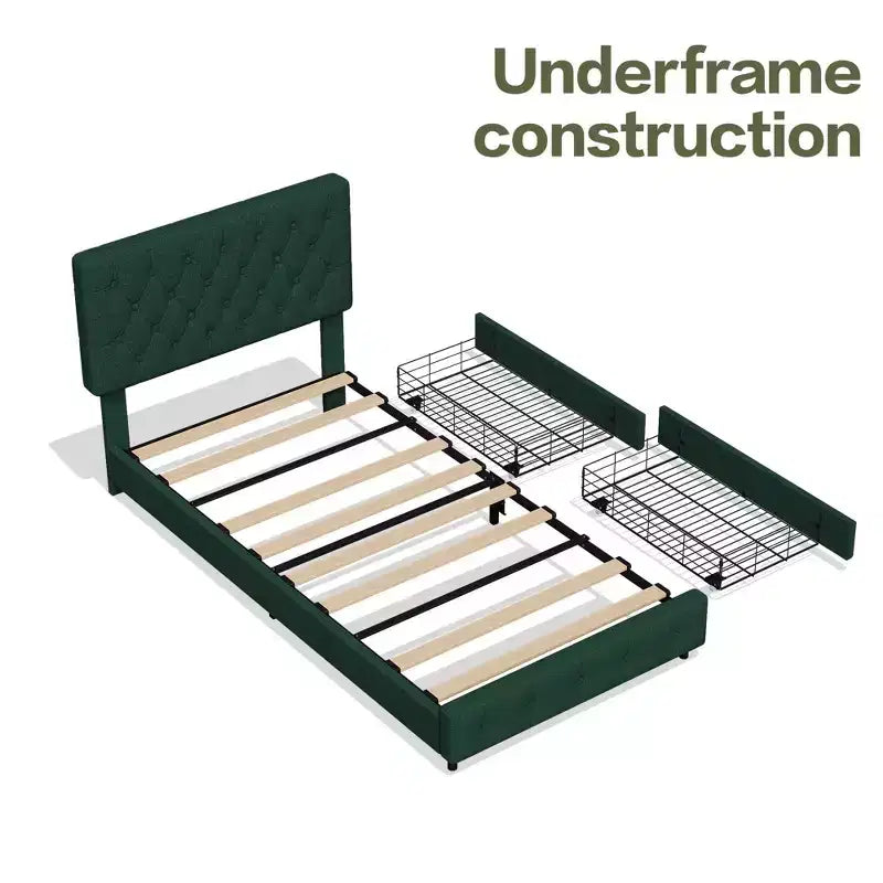 HYLEORY Queen Storage Bed Frame with 4 Drawers & Headboard, Upholstered Platform Bed Frame
