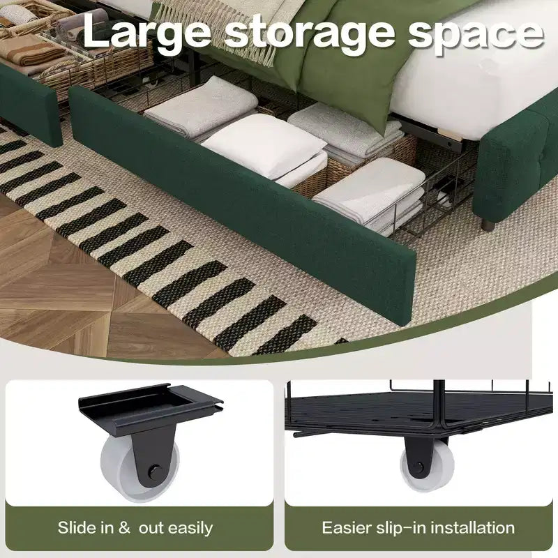 HYLEORY Queen Storage Bed Frame with 4 Drawers & Headboard, Upholstered Platform Bed Frame