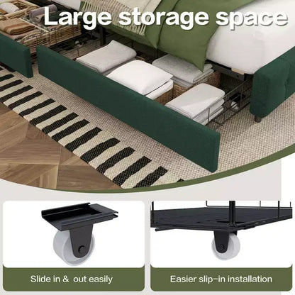 HYLEORY Queen Storage Bed Frame with 4 Drawers & Headboard, Upholstered Platform Bed Frame