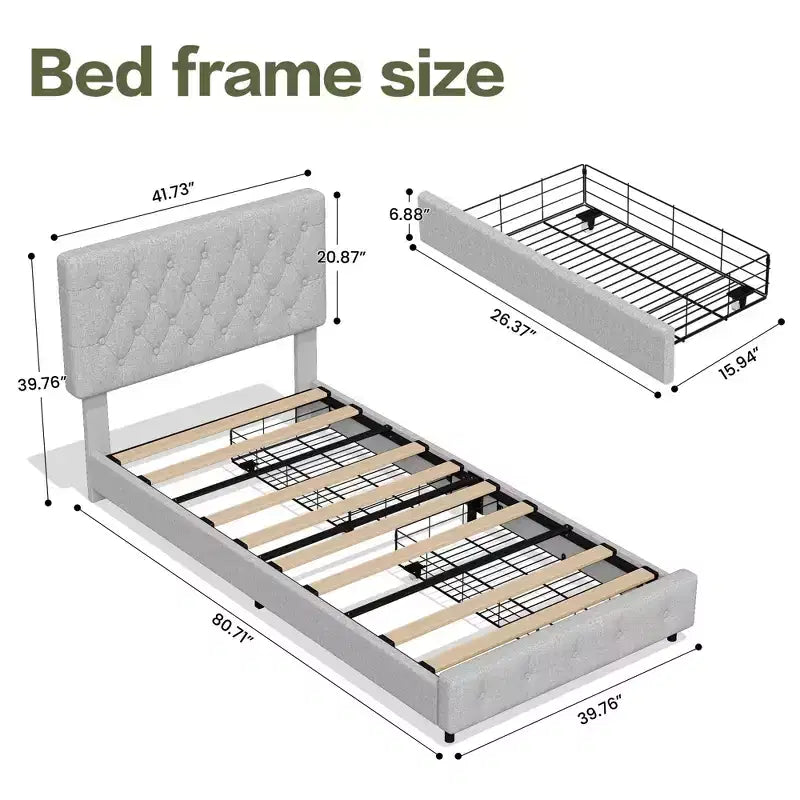 HYLEORY Queen Storage Bed Frame with 4 Drawers & Headboard, Upholstered Platform Bed Frame