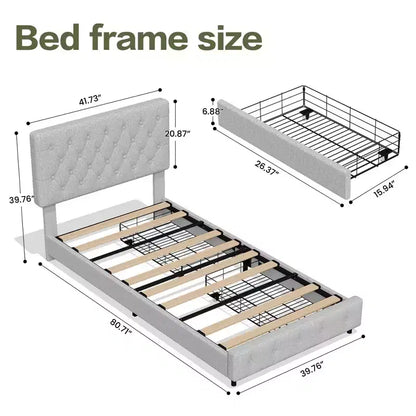 HYLEORY Queen Storage Bed Frame with 4 Drawers & Headboard, Upholstered Platform Bed Frame