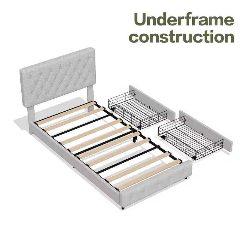 HYLEORY Queen Storage Bed Frame with 4 Drawers & Headboard, Upholstered Platform Bed Frame