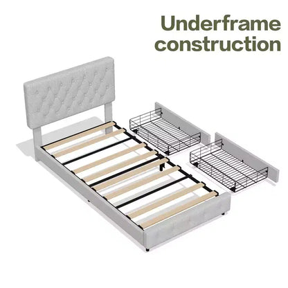 HYLEORY Queen Storage Bed Frame with 4 Drawers & Headboard, Upholstered Platform Bed Frame