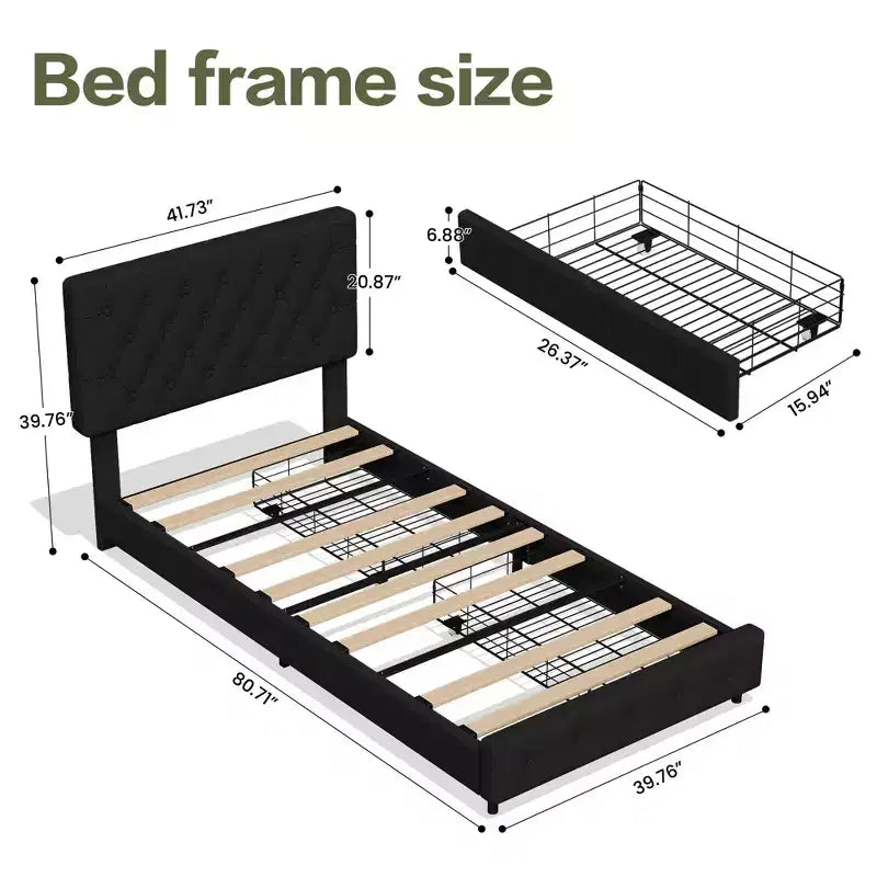 HYLEORY Queen Storage Bed Frame with 4 Drawers & Headboard, Upholstered Platform Bed Frame