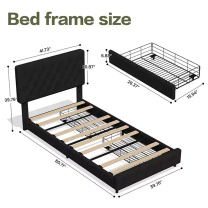 HYLEORY Queen Storage Bed Frame with 4 Drawers & Headboard, Upholstered Platform Bed Frame