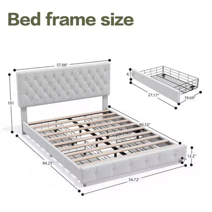 HYLEORY Queen Storage Bed Frame with 4 Drawers & Headboard, Upholstered Platform Bed Frame