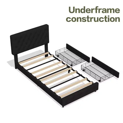 HYLEORY Queen Storage Bed Frame with 4 Drawers & Headboard, Upholstered Platform Bed Frame