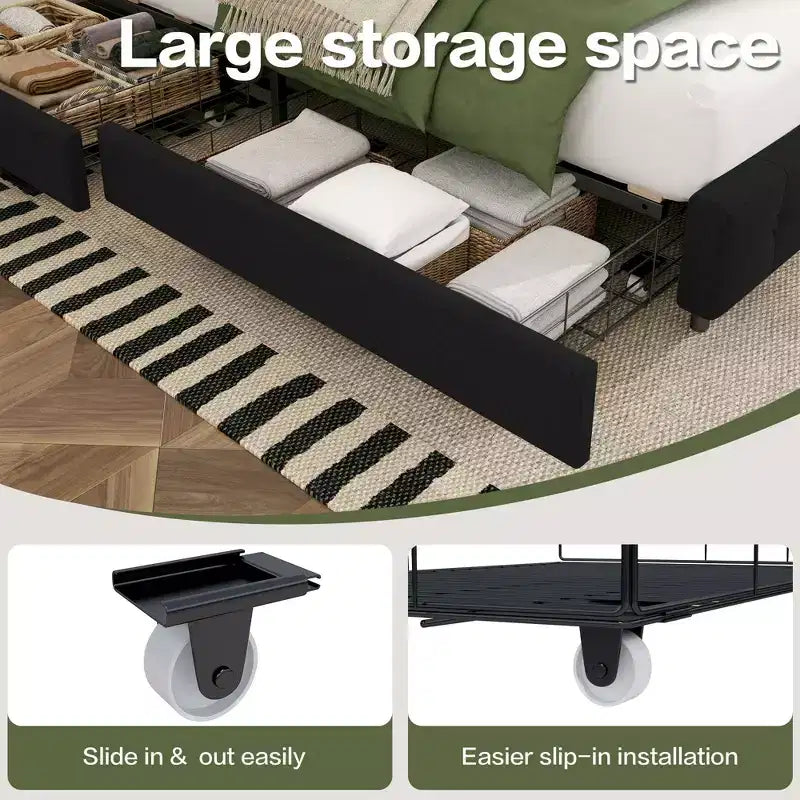 HYLEORY Queen Storage Bed Frame with 4 Drawers & Headboard, Upholstered Platform Bed Frame
