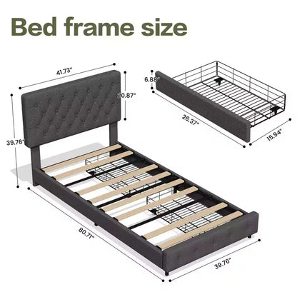 HYLEORY Queen Storage Bed Frame with 4 Drawers & Headboard, Upholstered Platform Bed Frame