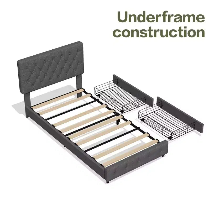 HYLEORY Queen Storage Bed Frame with 4 Drawers & Headboard, Upholstered Platform Bed Frame