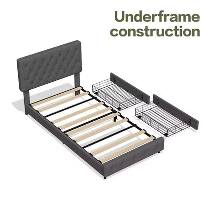 HYLEORY Queen Storage Bed Frame with 4 Drawers & Headboard, Upholstered Platform Bed Frame
