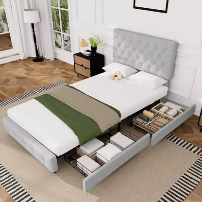 HYLEORY Queen Storage Bed Frame with 4 Drawers & Headboard, Upholstered Platform Bed Frame