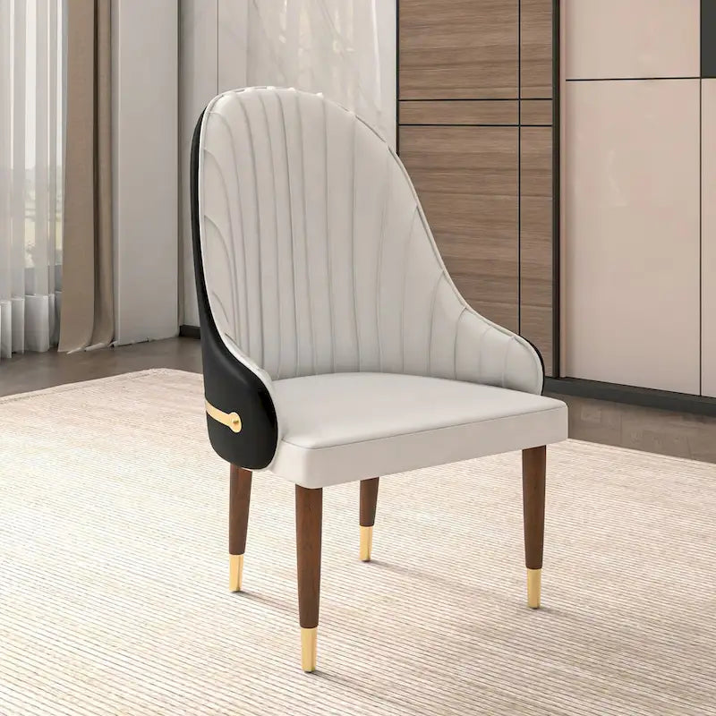 Leather Dining Chair with a Ripple Back and Gold Accents Design Elara Collection