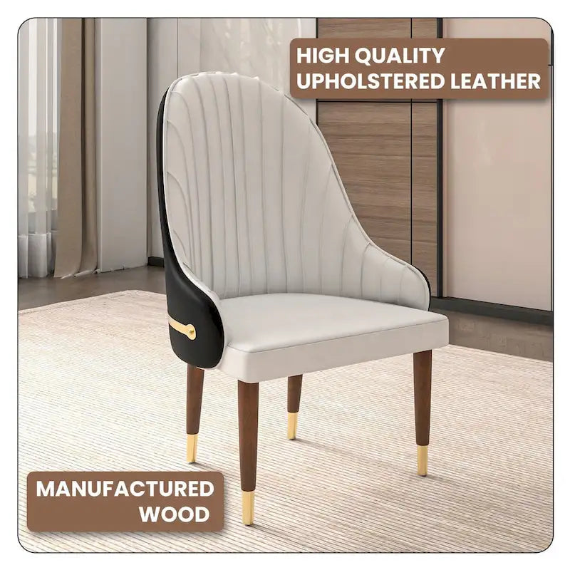 Leather Dining Chair with a Ripple Back and Gold Accents Design Elara Collection