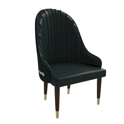 Leather Dining Chair with a Ripple Back and Gold Accents Design Elara Collection