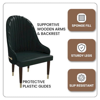 Leather Dining Chair with a Ripple Back and Gold Accents Design Elara Collection