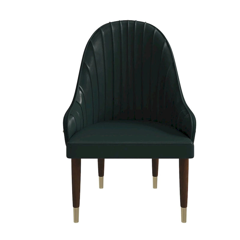 Leather Dining Chair with a Ripple Back and Gold Accents Design Elara Collection