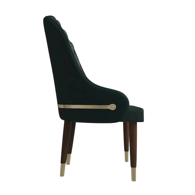 Leather Dining Chair with a Ripple Back and Gold Accents Design Elara Collection