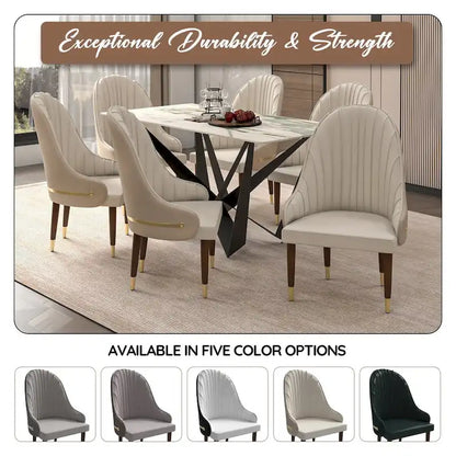 Leather Dining Chair with a Ripple Back and Gold Accents Design Elara Collection