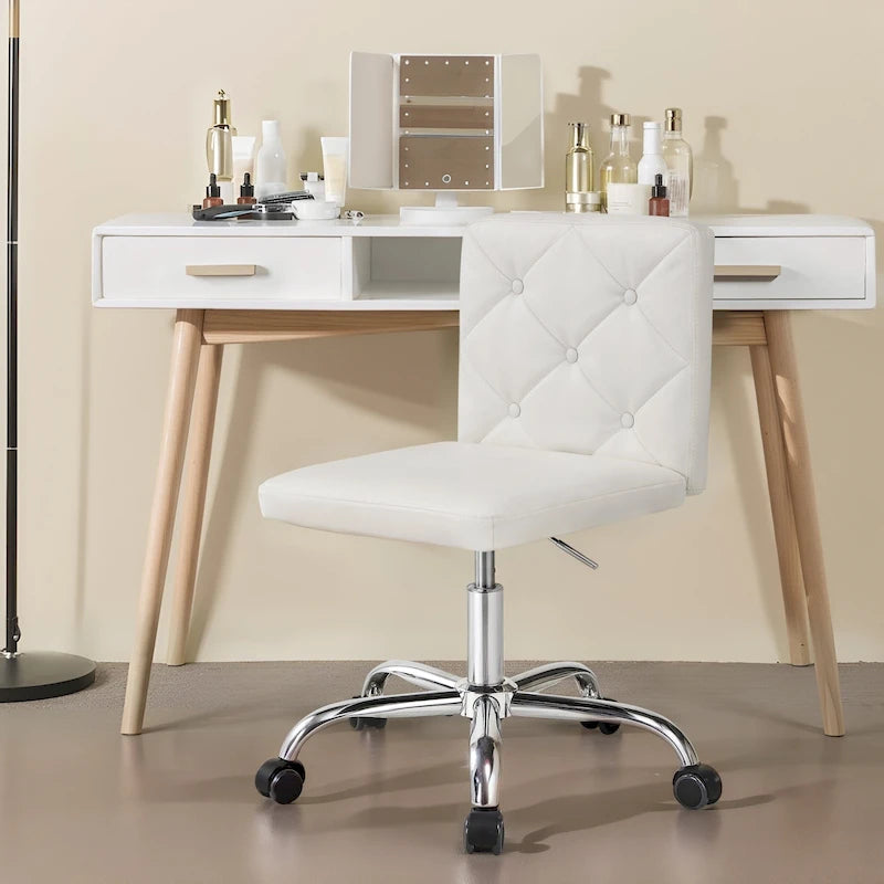 Javlergo Armless Office Desk Chair, PU Leather Mid-Back Adjustable Height 360 Rolling Swivel for Home Office Work