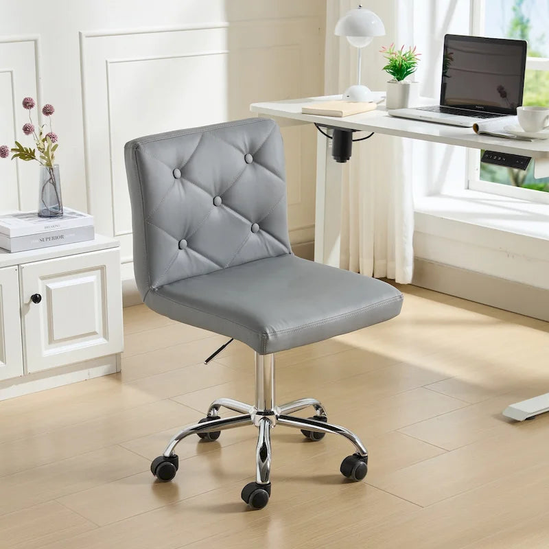 Javlergo Armless Office Desk Chair, PU Leather Mid-Back Adjustable Height 360 Rolling Swivel for Home Office Work