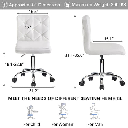 Javlergo Armless Office Desk Chair, PU Leather Mid-Back Adjustable Height 360 Rolling Swivel for Home Office Work